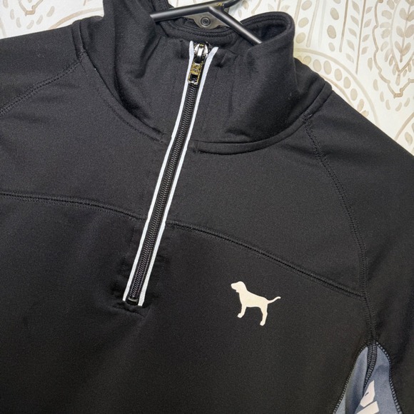 Victoria's Secret PINK Ultimate Quarter Zip Pullover Black Grey Small Thumbholes - Picture 6 of 8